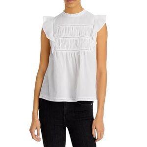 RAILS Filomena Sleeveless Ruffled Pin Tucked Cotton Lightweight White Blouse